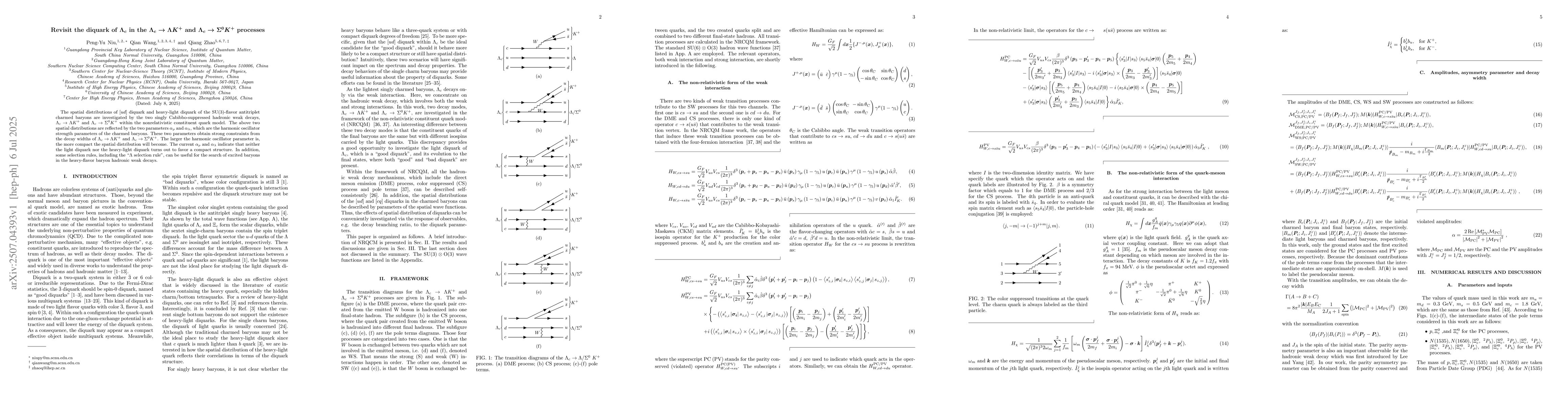 Thumbnail for Revisit the diquark of $Λ_c$ in the $Λ_c\to ΛK^+$ and
  $Λ_c\to Σ^0 K^+$ processes
