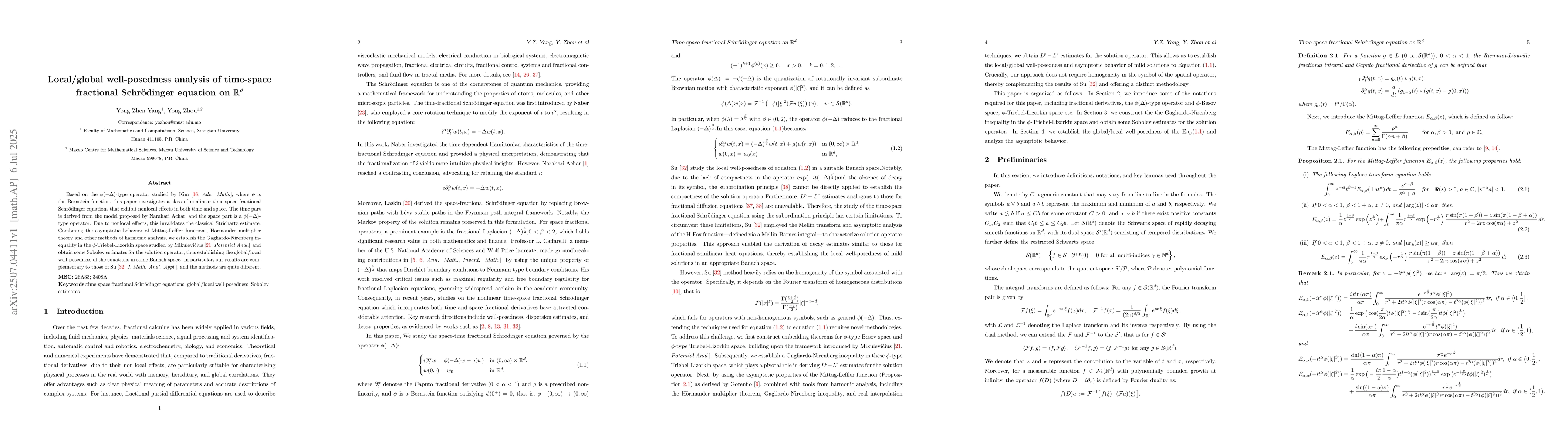 Thumbnail for Local/global well-posedness analysis of time-space fractional
  Schrödinger equation on $\mathbb{R}^{d}$