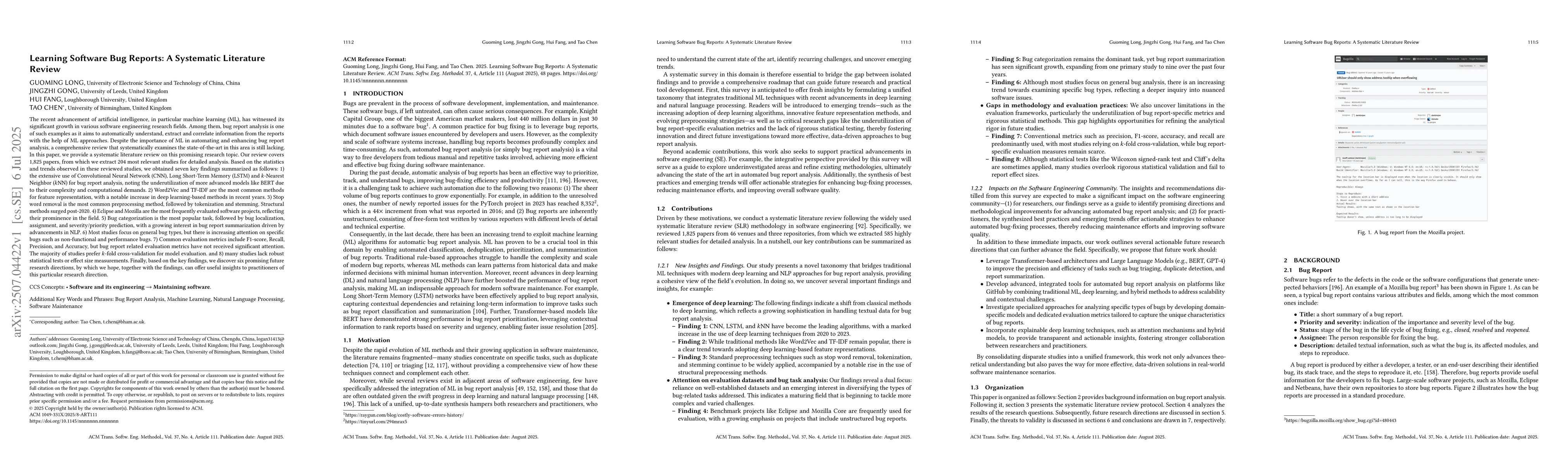 Thumbnail for Learning Software Bug Reports: A Systematic Literature Review