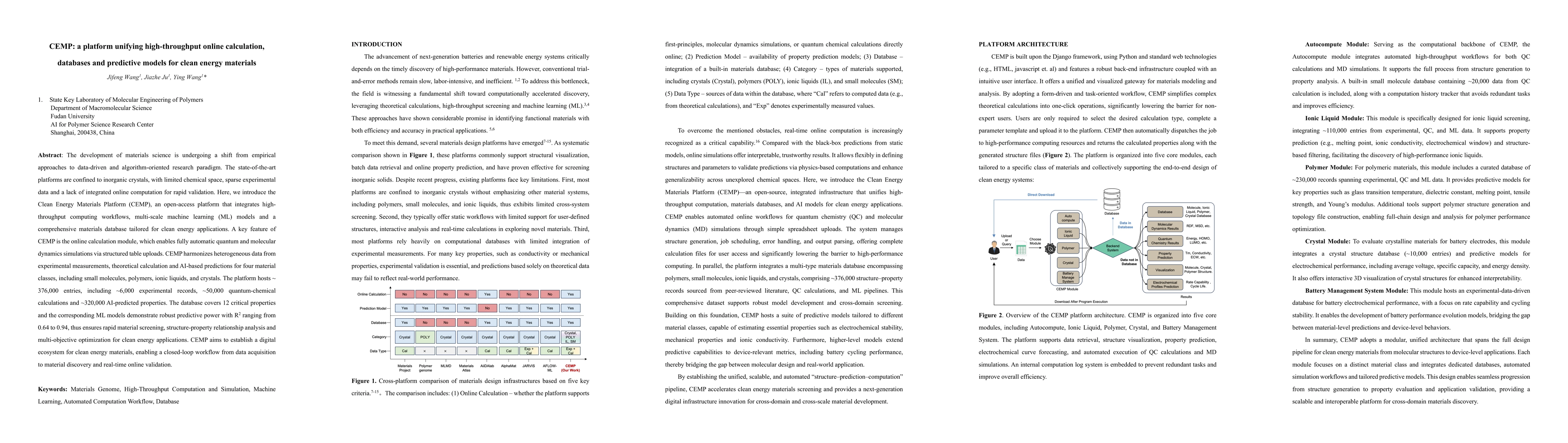 Thumbnail for CEMP: a platform unifying high-throughput online calculation, databases
  and predictive models for clean energy materials