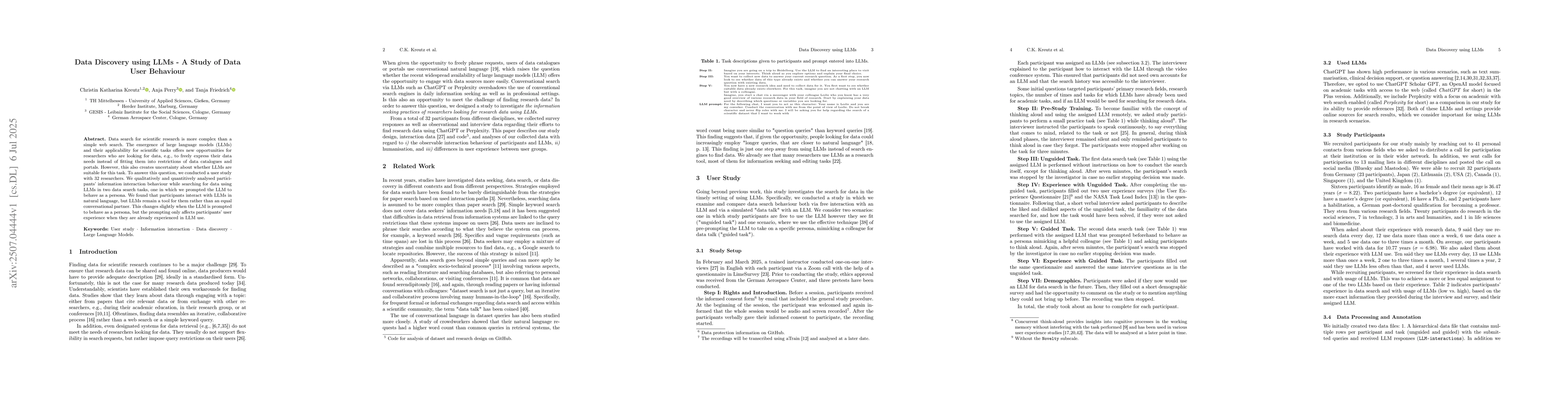 Thumbnail for Data Discovery using LLMs -- A Study of Data User Behaviour