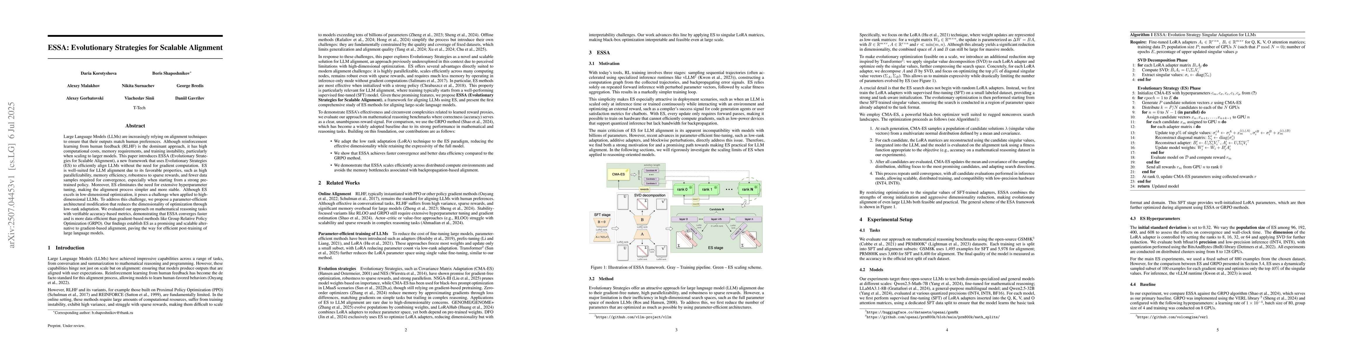 Thumbnail for ESSA: Evolutionary Strategies for Scalable Alignment