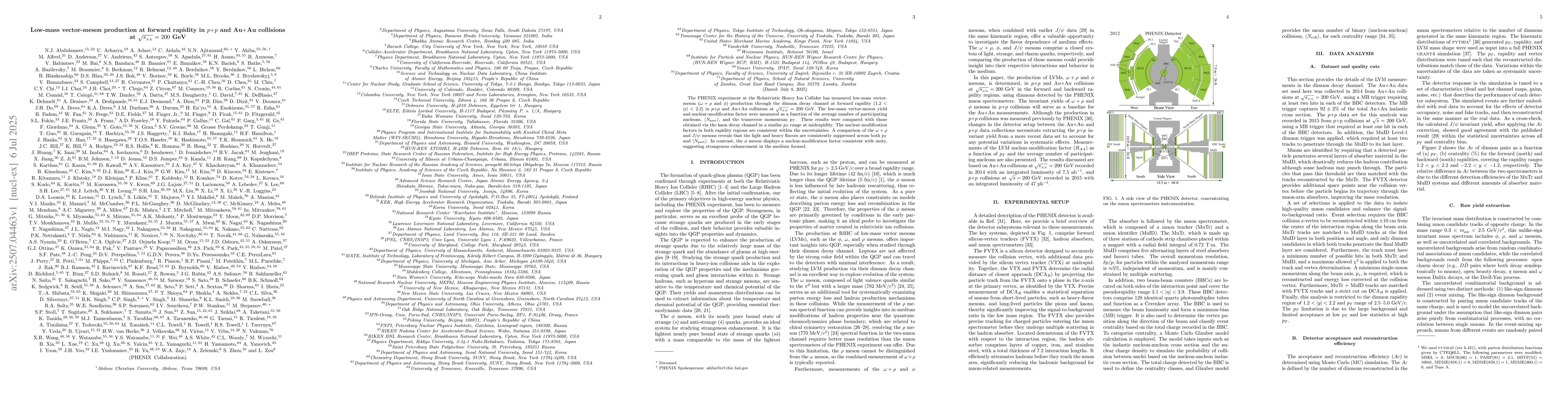Thumbnail for Low-mass vector-meson production at forward rapidity in $p$$+$$p$ and
  Au$+$Au collisions at $\sqrt{s_{_{NN}}}=200$~GeV