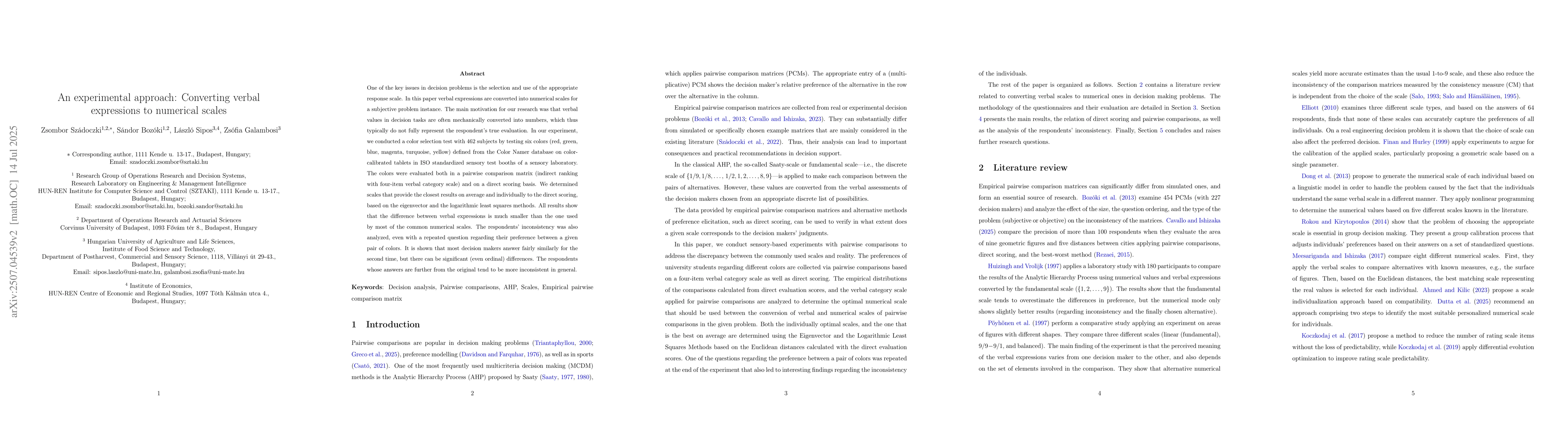 Thumbnail for An experimental approach: Converting verbal expressions to numerical
  scales