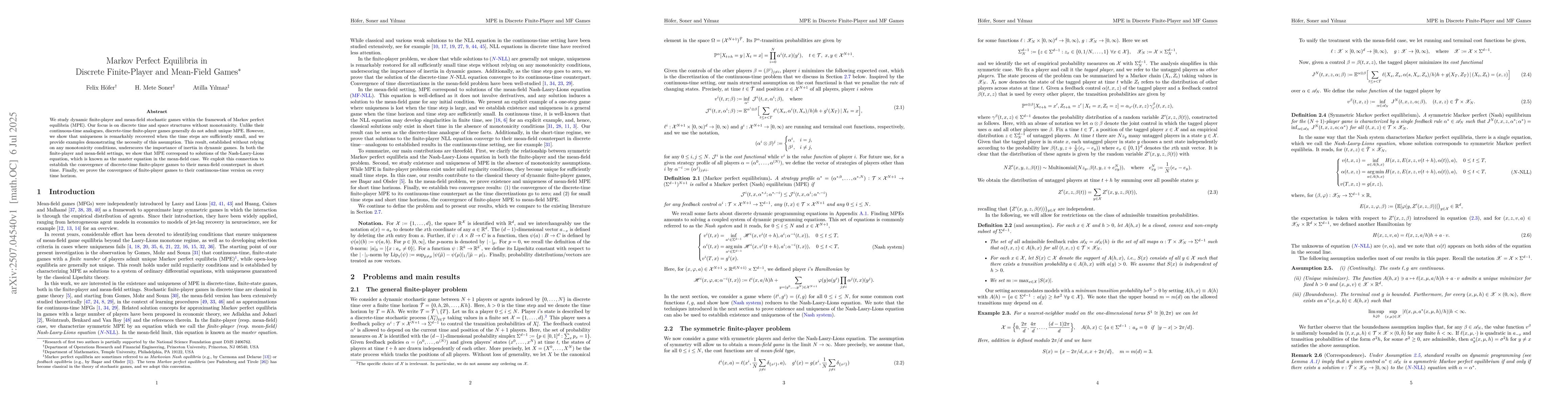 Thumbnail for Markov Perfect Equilibria in Discrete Finite-Player and Mean-Field Games