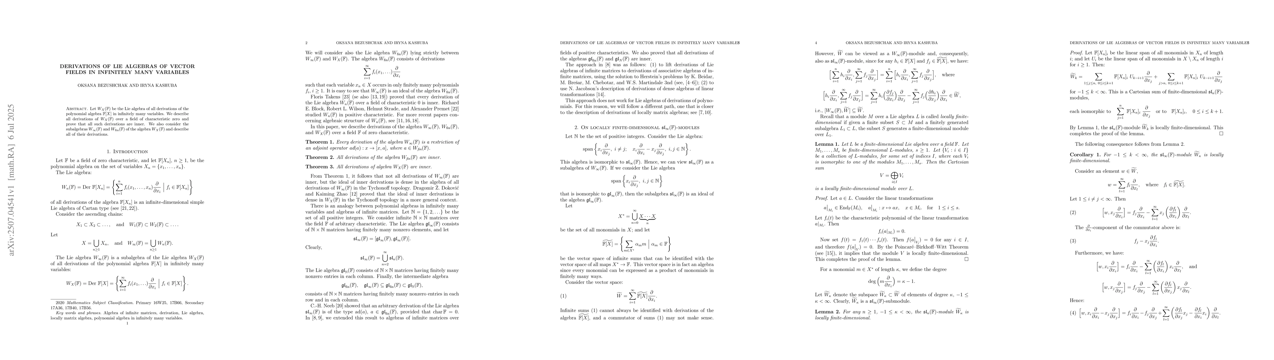 Thumbnail for Derivations of Lie Algebras of Vector Fields in Infinitely Many
  Variables