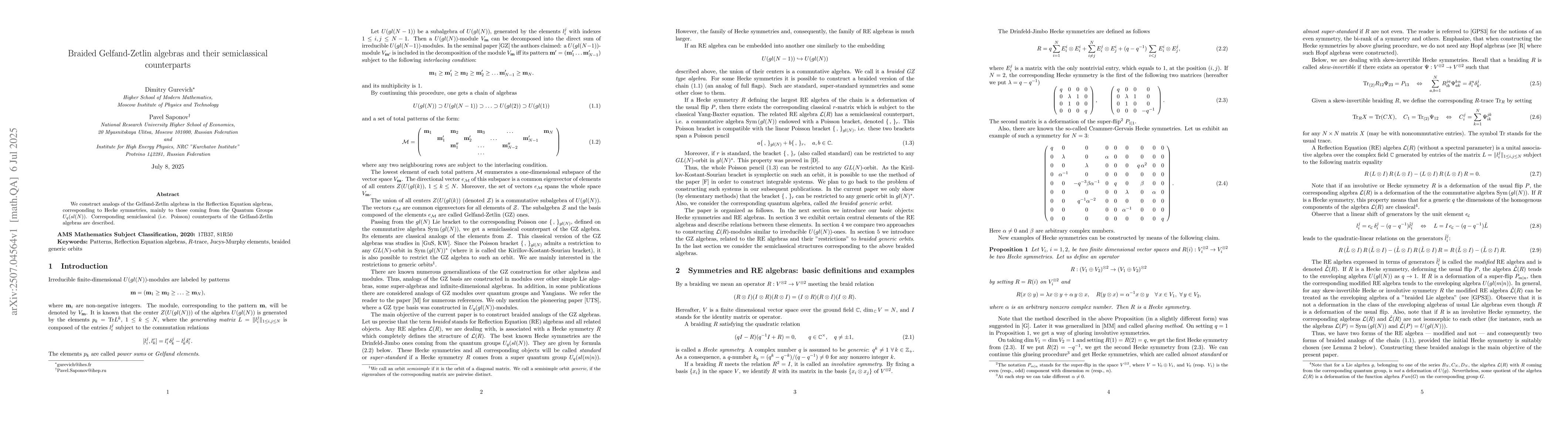 Thumbnail for Braided Gelfand-Zetlin algebras and their semiclassical counterparts