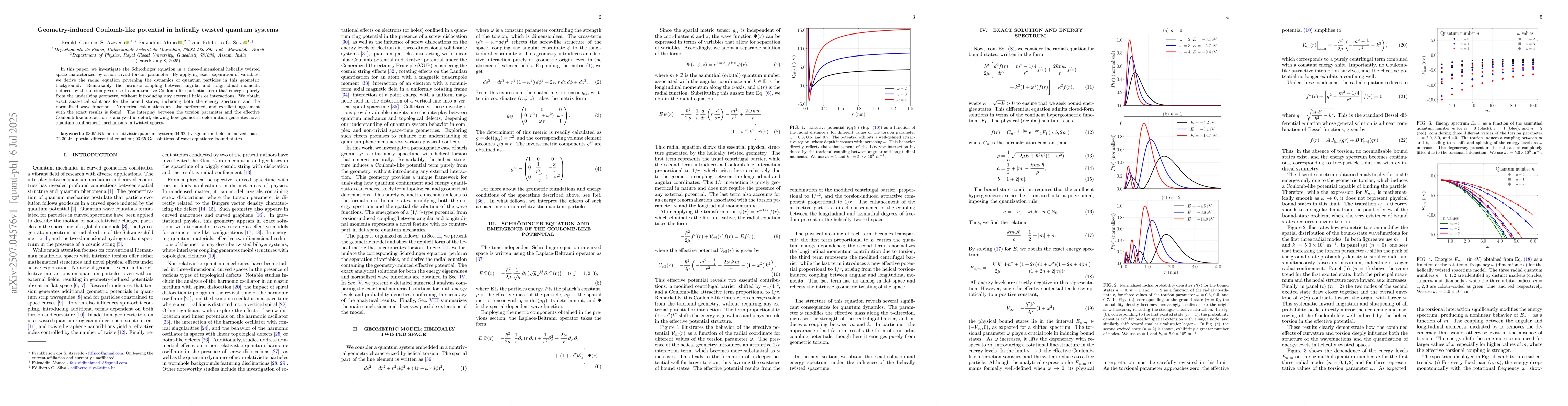 Thumbnail for Geometry-induced Coulomb-like potential in helically twisted quantum
  systems