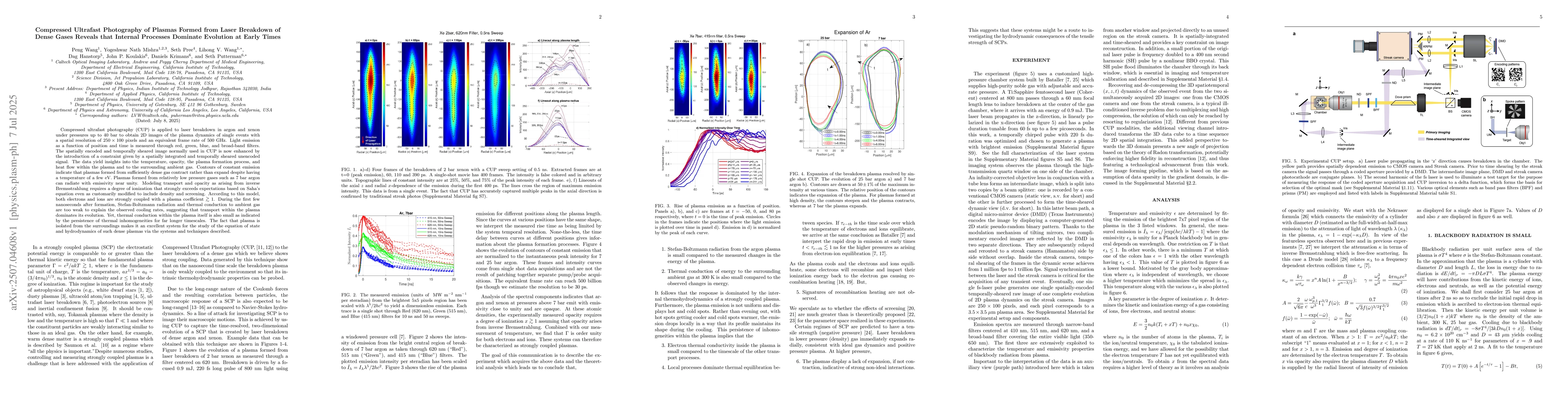 Thumbnail for Compressed Ultrafast Photography of Plasmas Formed from Laser Breakdown
  of Dense Gases Reveals that Internal Processes Dominate Evolution at Early
  Times