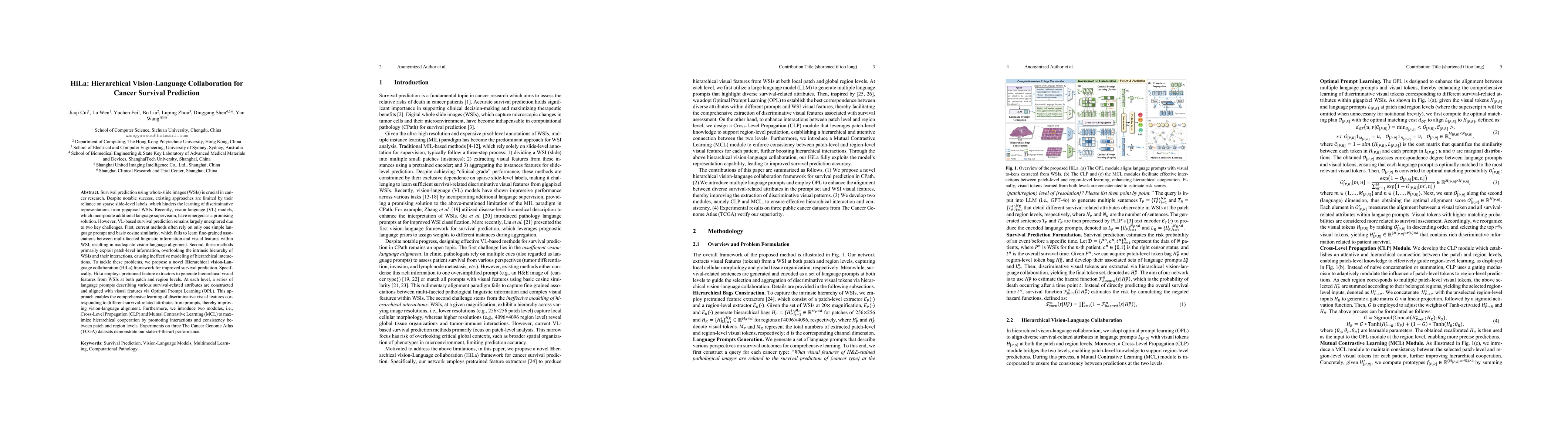 Thumbnail for HiLa: Hierarchical Vision-Language Collaboration for Cancer Survival
  Prediction