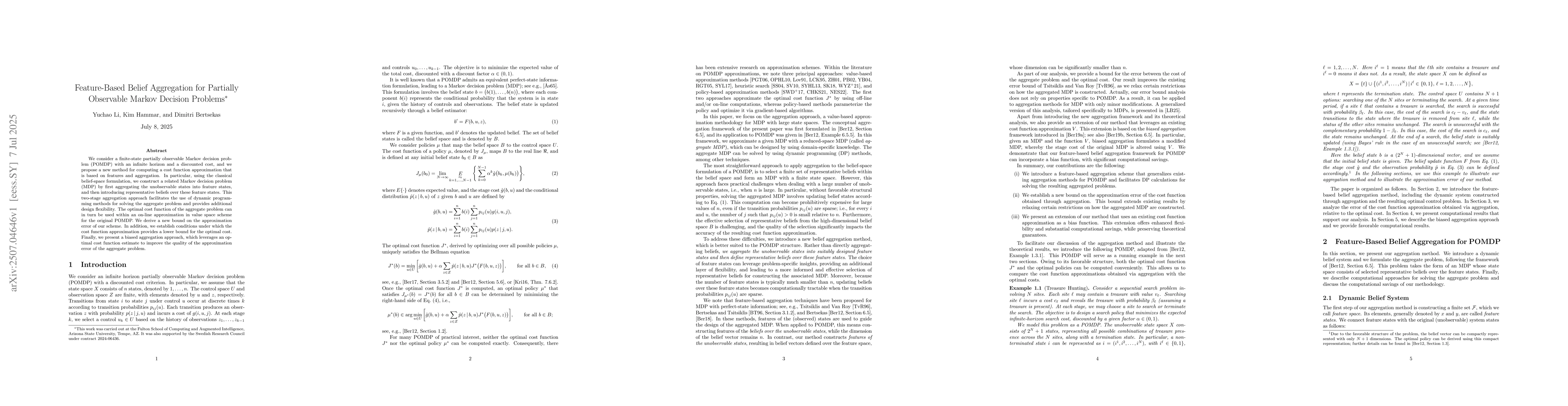 Thumbnail for Feature-Based Belief Aggregation for Partially Observable Markov
  Decision Problems