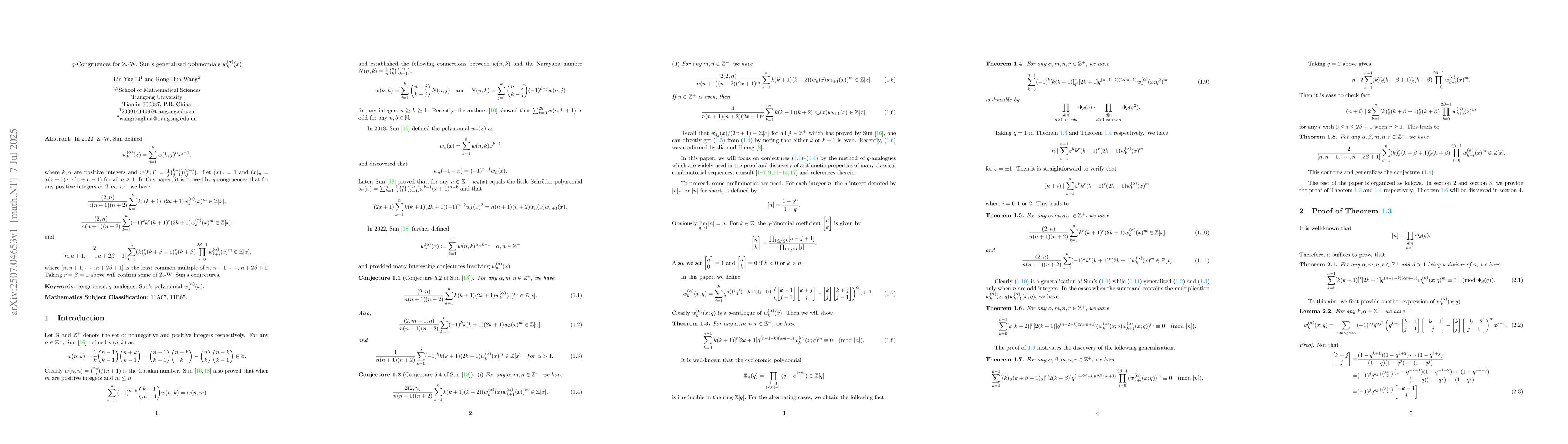 Thumbnail for $q$-Congruences for Z.-W. Sun's generalized polynomials
  $w^{(Îą)}_k(x)$
