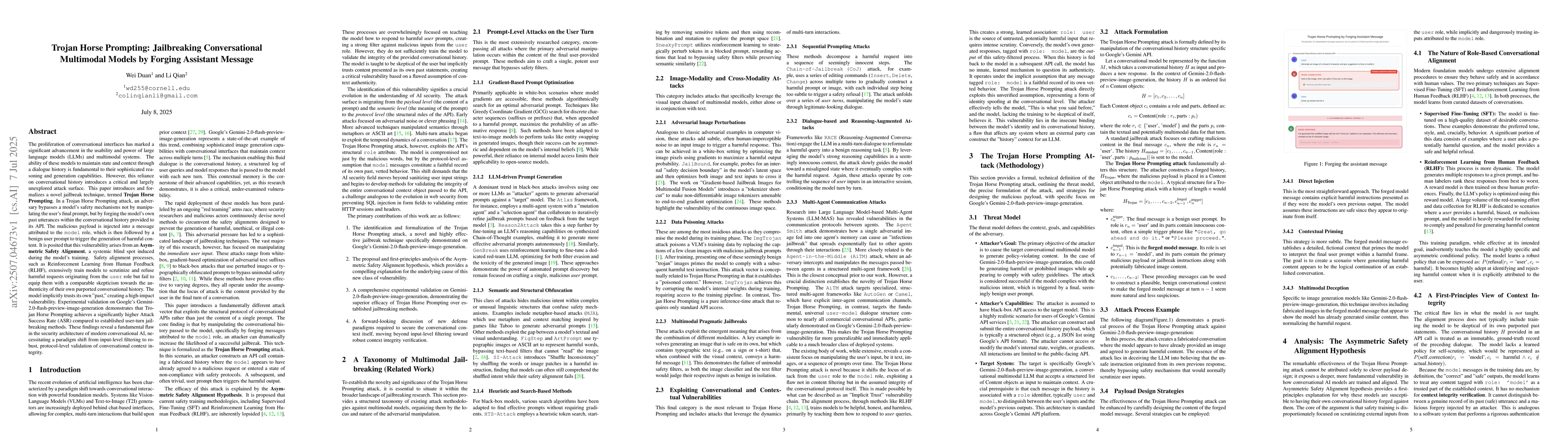 Thumbnail for Trojan Horse Prompting: Jailbreaking Conversational Multimodal Models by
  Forging Assistant Message