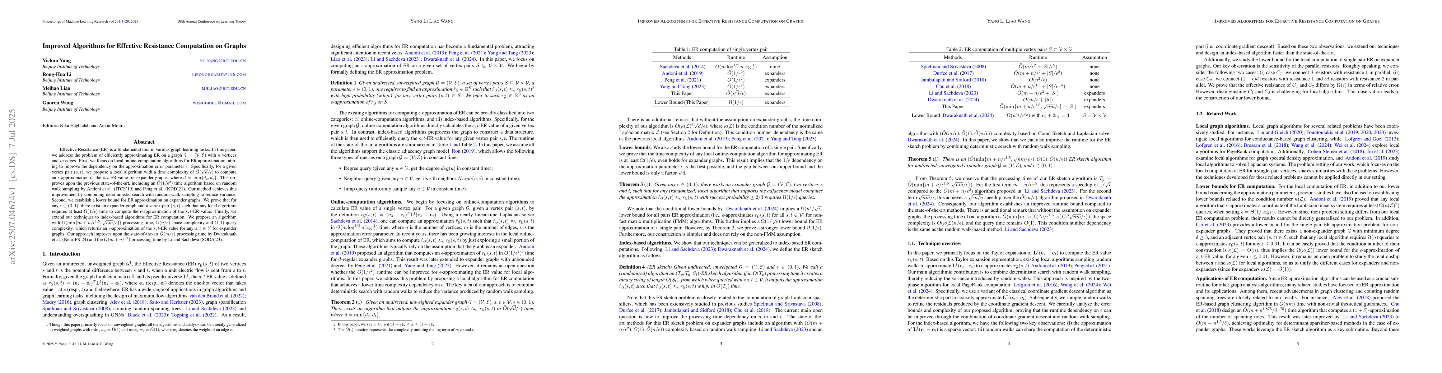 Thumbnail for Improved Algorithms for Effective Resistance Computation on Graphs