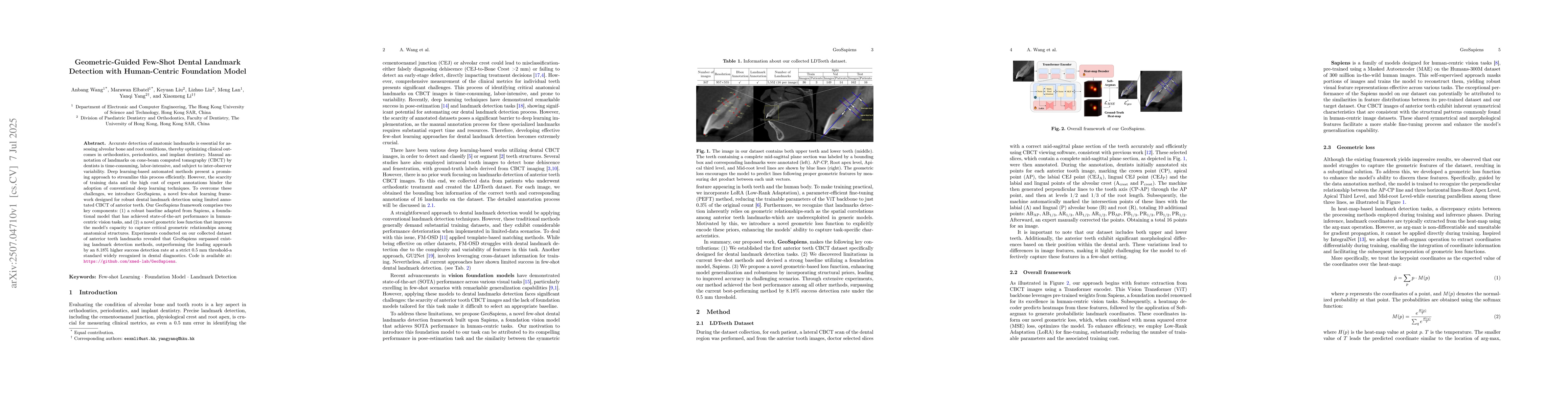 Thumbnail for Geometric-Guided Few-Shot Dental Landmark Detection with Human-Centric
  Foundation Model