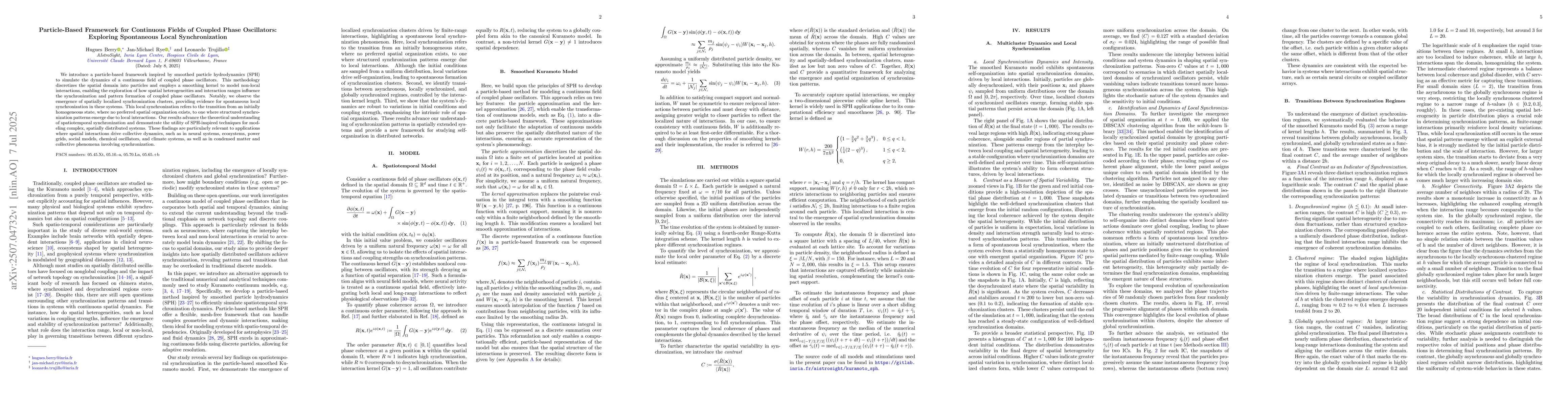 Thumbnail for Particle-Based Framework for Continuous Fields of Coupled Phase
  Oscillators: Exploring Spontaneous Local Synchronization