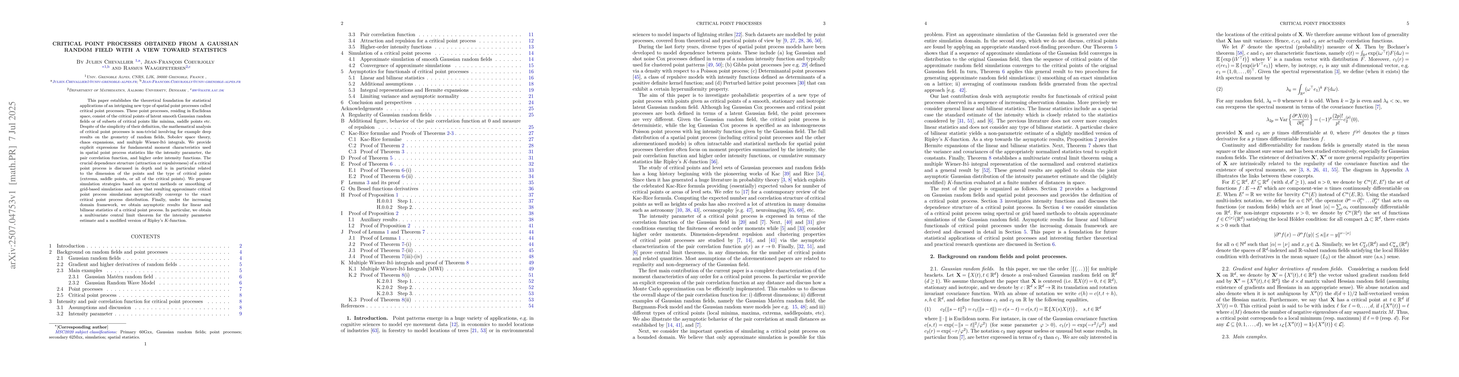 Thumbnail for Critical Point Processes Obtained from a Gaussian Random Field with a
  View Towards Statistics