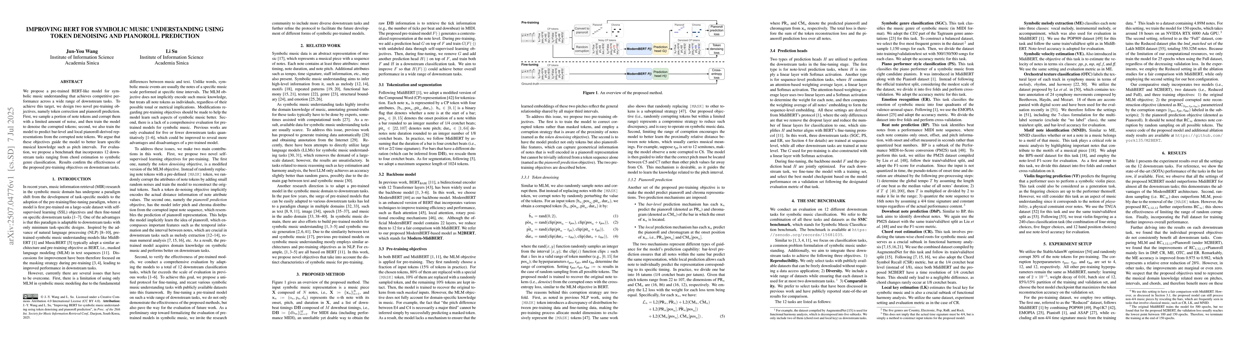 Thumbnail for Improving BERT for Symbolic Music Understanding Using Token Denoising
  and Pianoroll Prediction