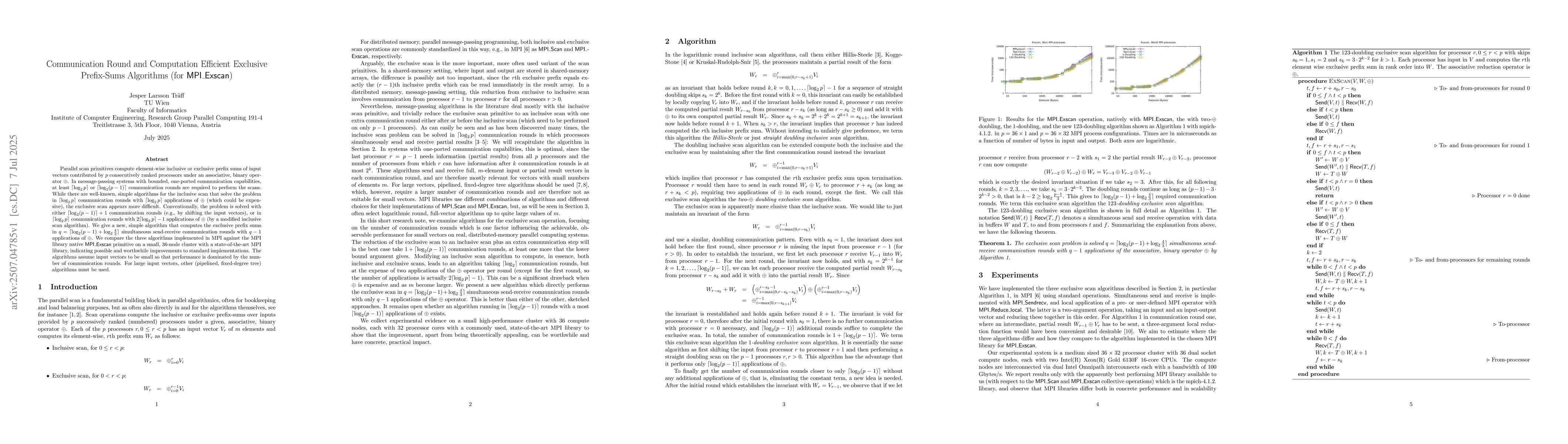 Thumbnail for Communication Round and Computation Efficient Exclusive Prefix-Sums
  Algorithms (for MPI_Exscan)