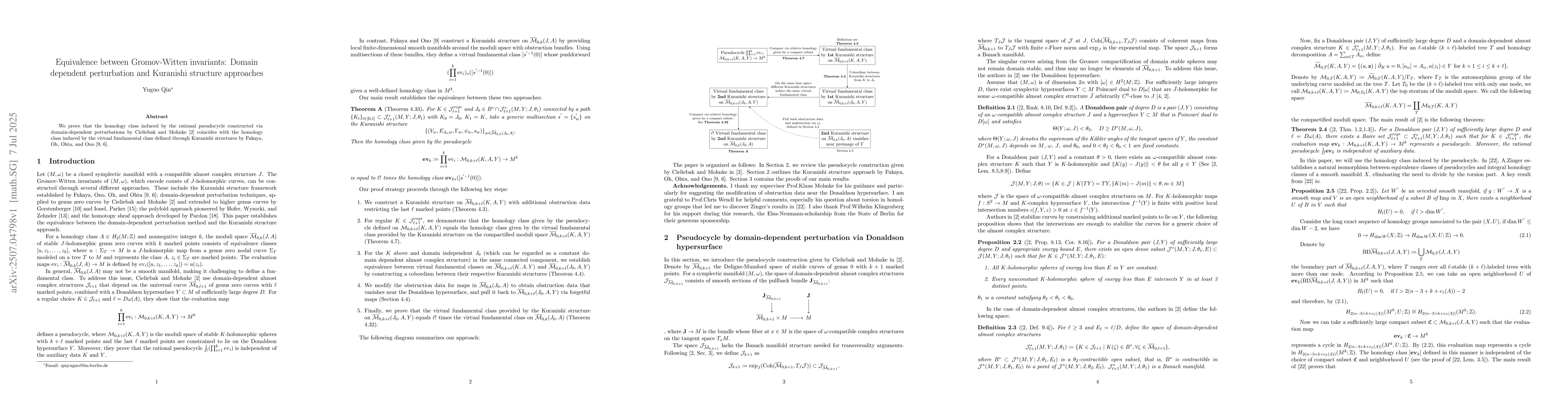 Thumbnail for Equivalence between Gromov-Witten invariants: Domain dependent
  perturbation and Kuranishi structure approaches