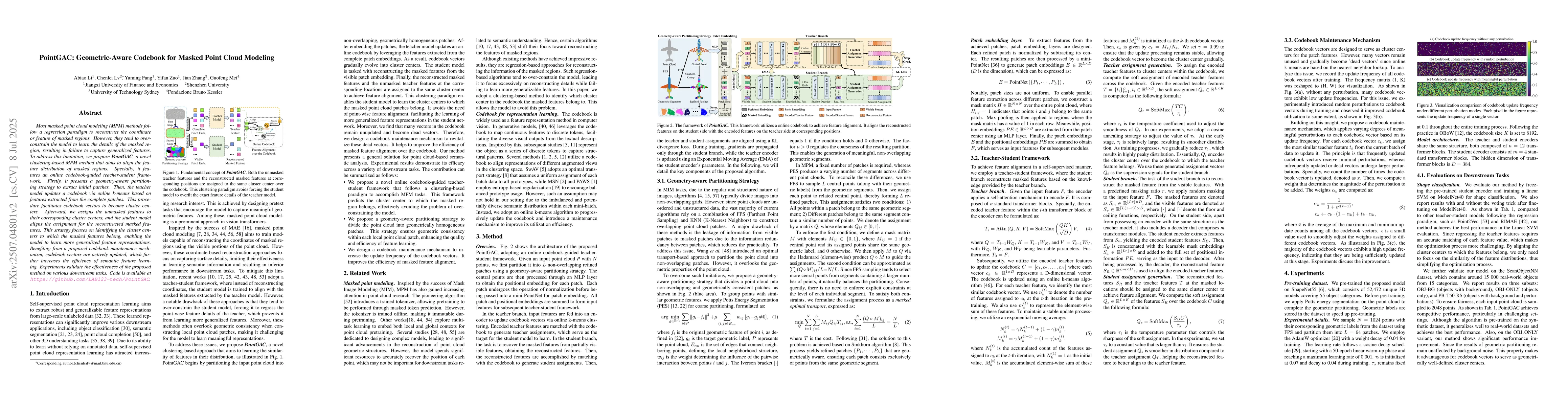 Thumbnail for PointGAC: Geometric-Aware Codebook for Masked Point Cloud Modeling