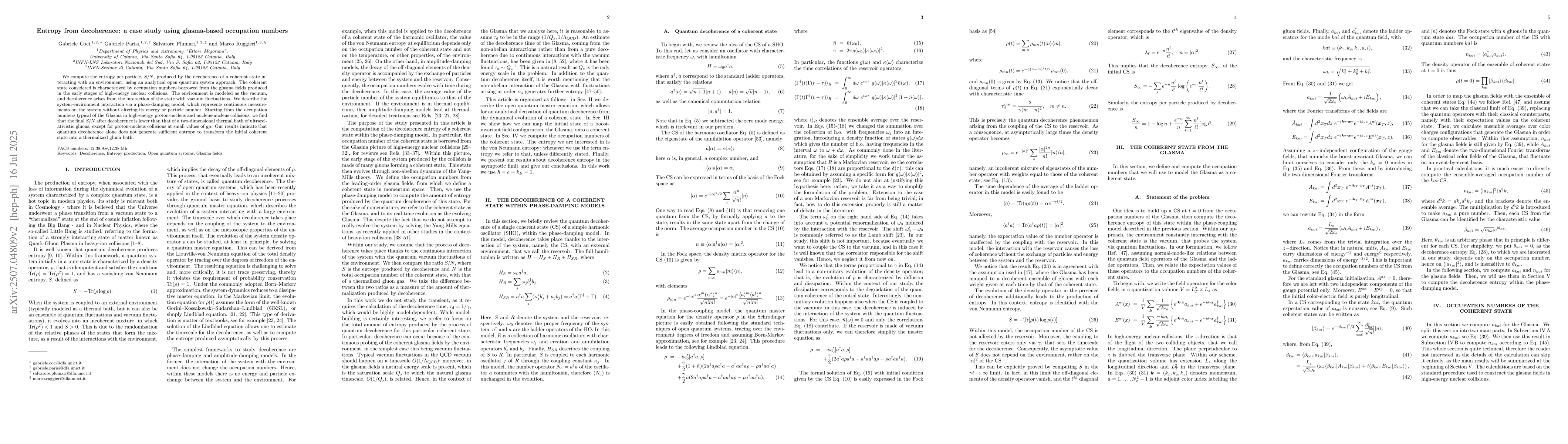Thumbnail for Entropy from decoherence: a case study using glasma-based occupation
  numbers