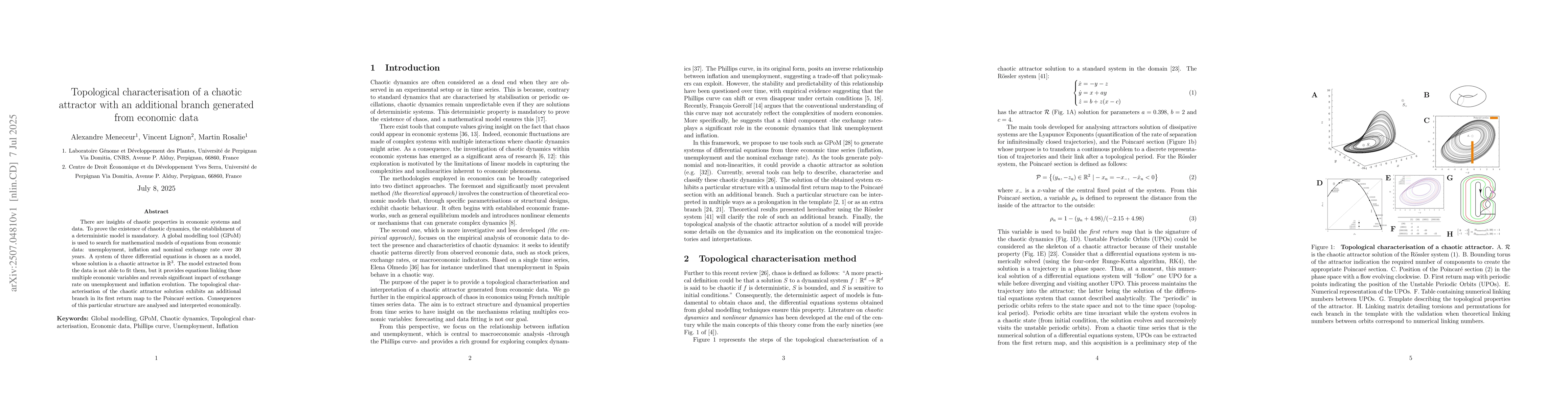 Thumbnail for Topological characterisation of a chaotic attractor with an additional
  branch generated from economic data