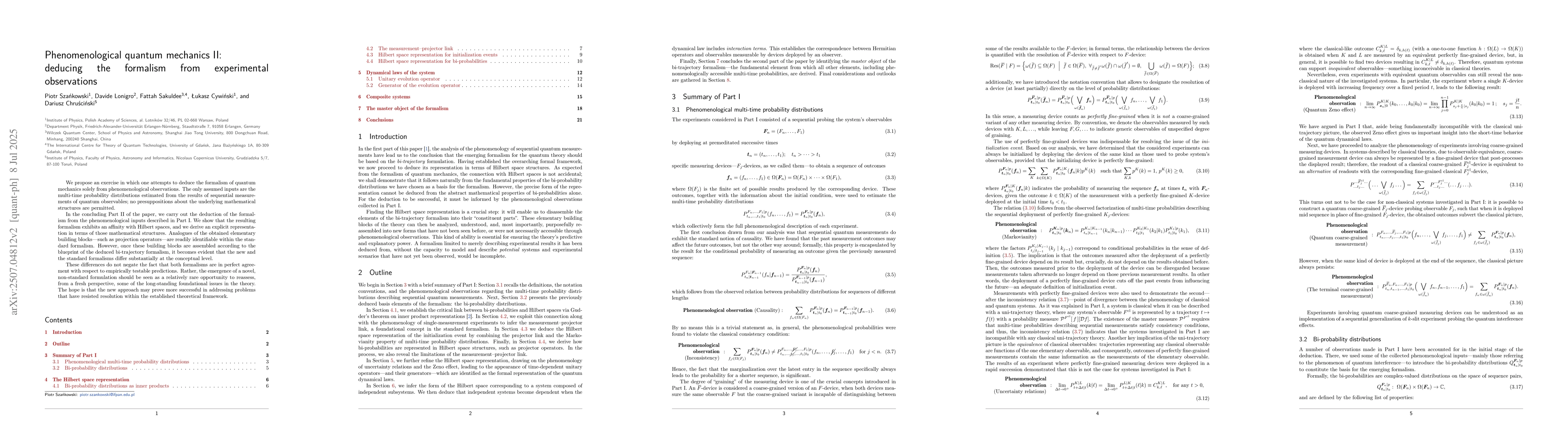 Thumbnail for Phenomenological quantum mechanics II: deducing the formalism from
  experimental observations