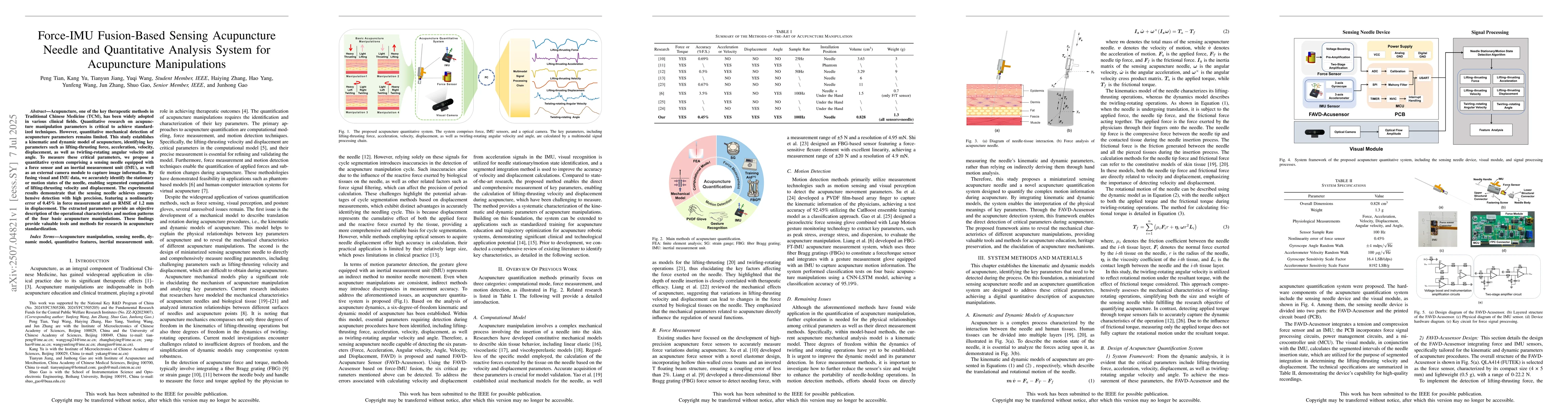 Thumbnail for Force-IMU Fusion-Based Sensing Acupuncture Needle and Quantitative
  Analysis System for Acupuncture Manipulations