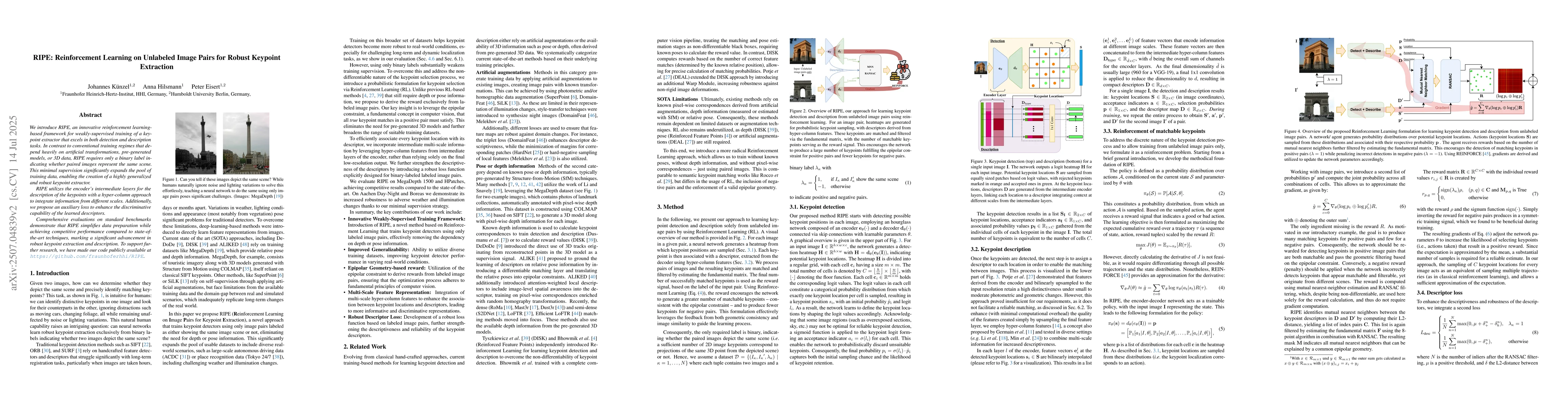 Thumbnail for RIPE: Reinforcement Learning on Unlabeled Image Pairs for Robust
  Keypoint Extraction