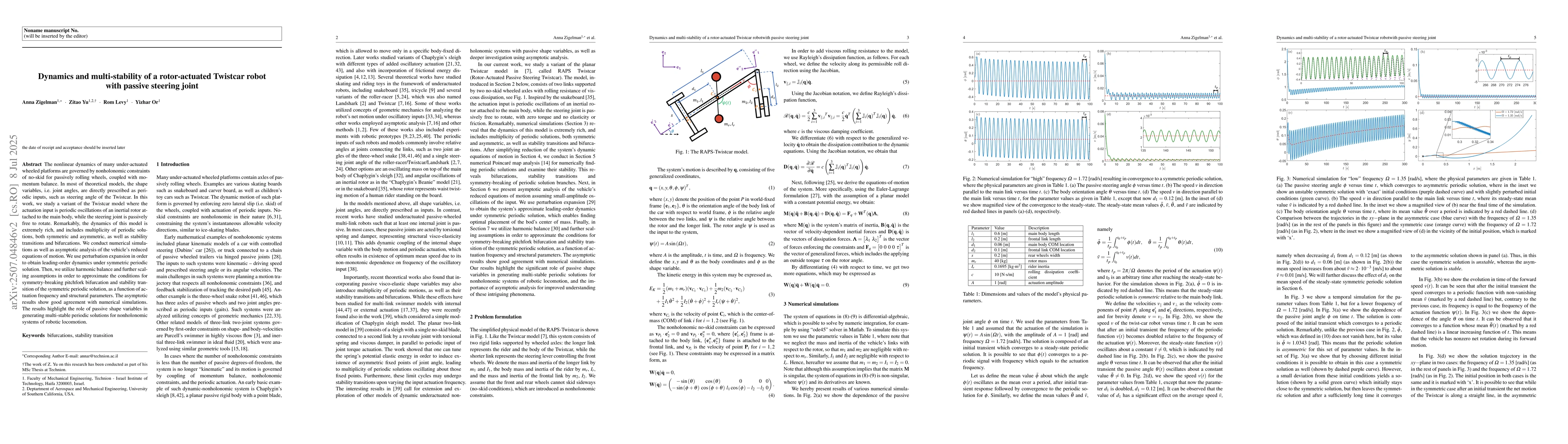 Thumbnail for Dynamics and multi-stability of a rotor-actuated Twistcar robot with
  passive steering joint