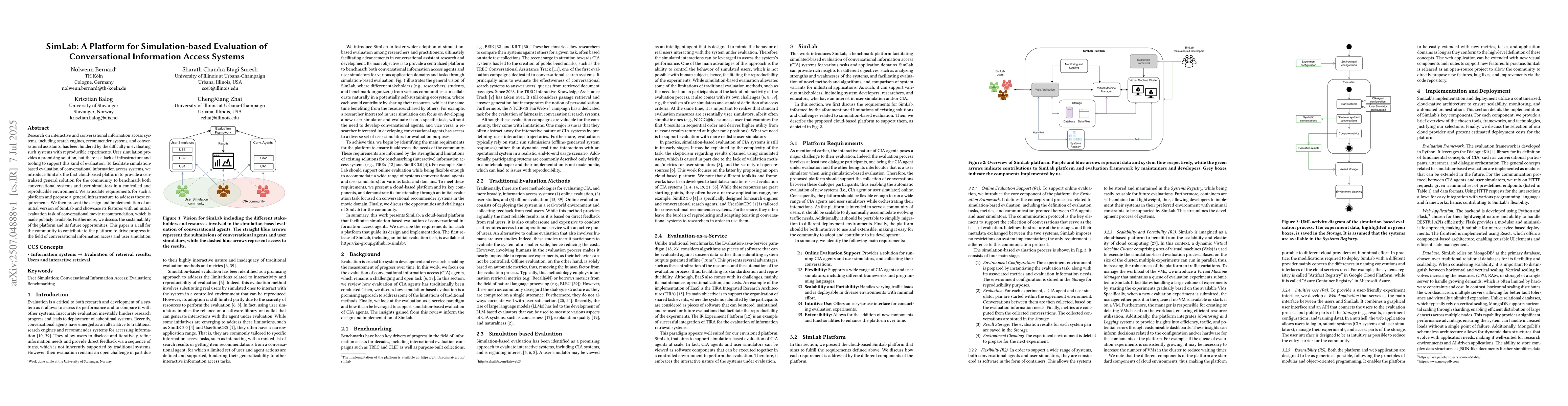 Thumbnail for SimLab: A Platform for Simulation-based Evaluation of Conversational
  Information Access Systems