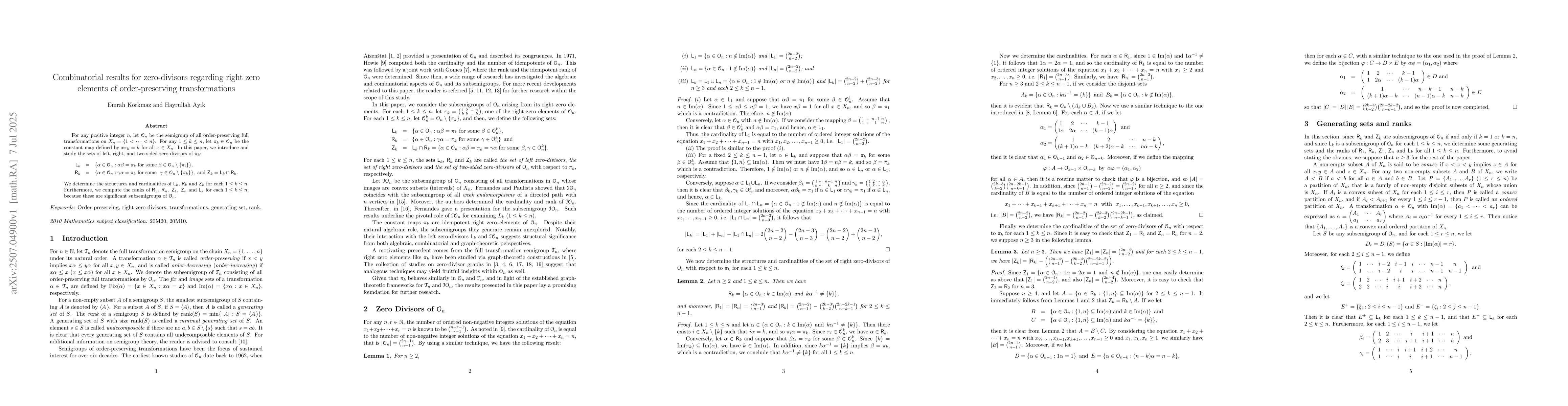 Thumbnail for Combinatorial results for zero-divisors regarding right zero elements of
  order-preserving transformations