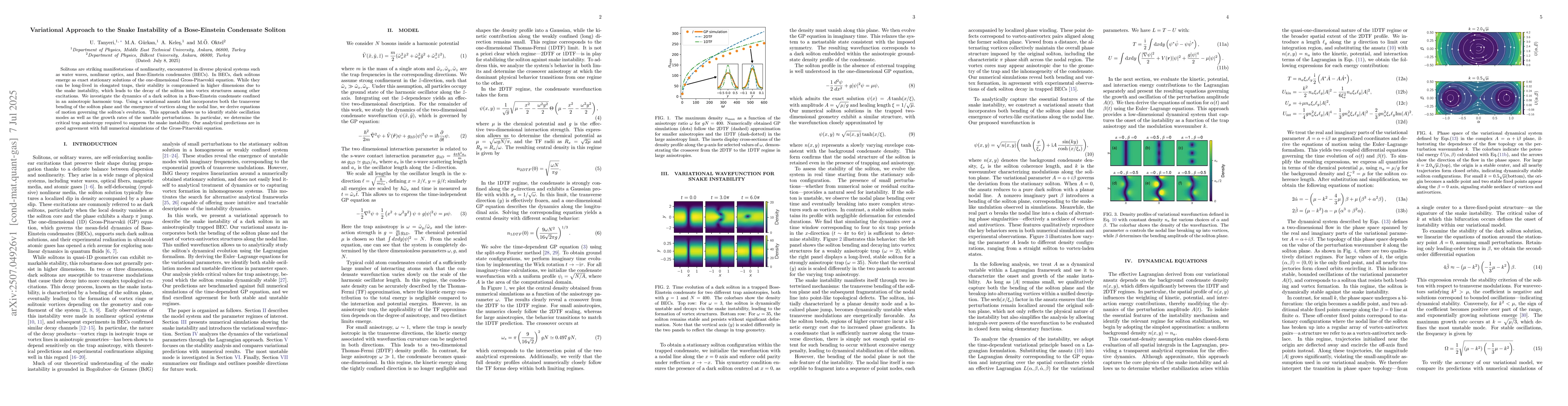 Thumbnail for Variational Approach to the Snake Instability of a Bose-Einstein
  Condensate Soliton