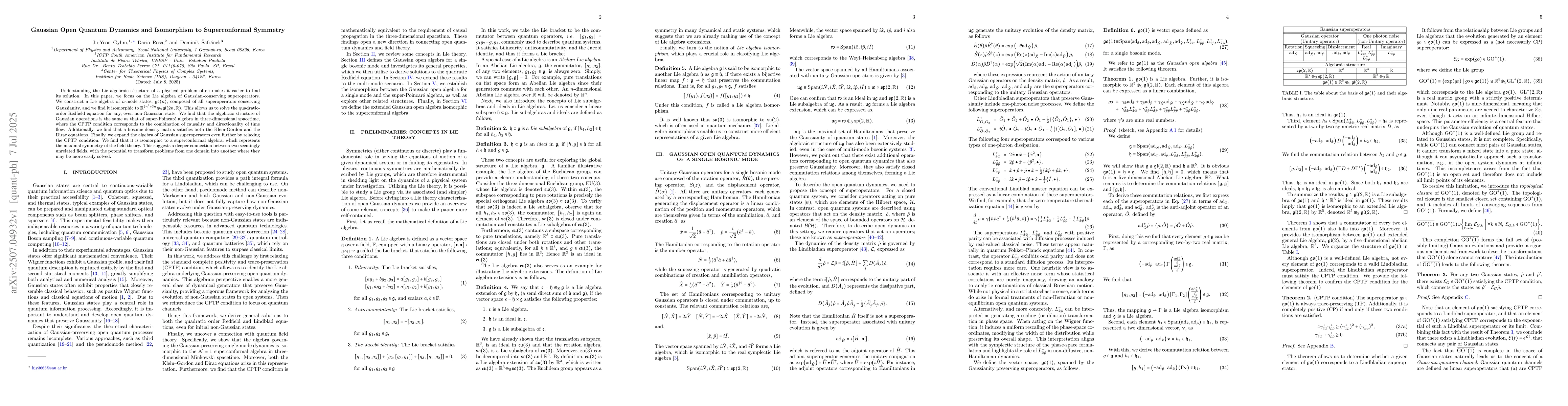 Thumbnail for Gaussian Open Quantum Dynamics and Isomorphism to Superconformal
  Symmetry