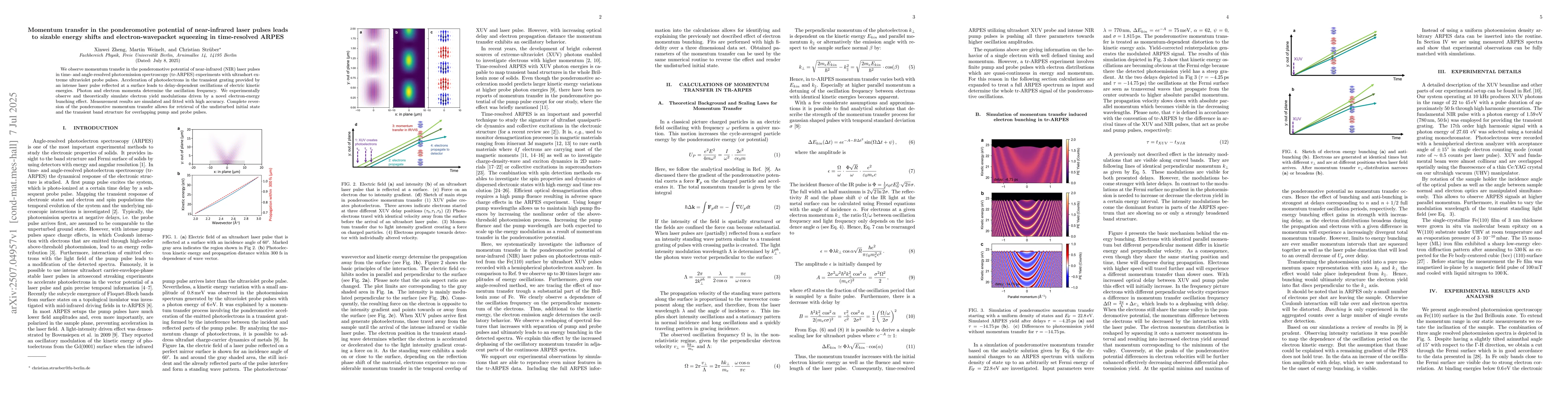 Thumbnail for Momentum transfer in the ponderomotive potential of near-infrared laser
  pulses leads to sizable energy shifts and electron-wavepacket squeezing in
  time-resolved ARPES