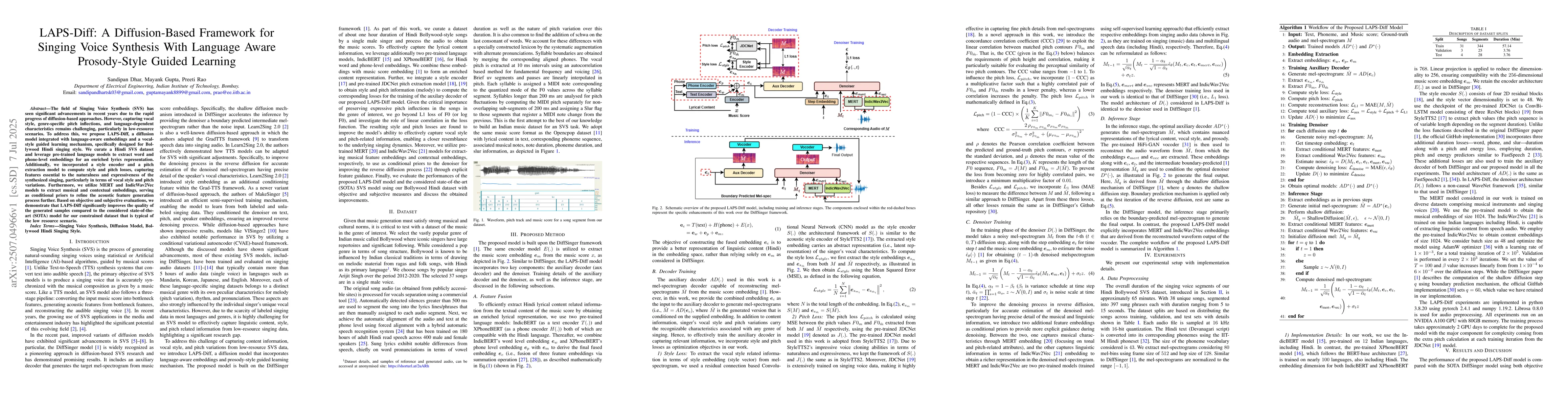 Thumbnail for LAPS-Diff: A Diffusion-Based Framework for Singing Voice Synthesis With
  Language Aware Prosody-Style Guided Learning