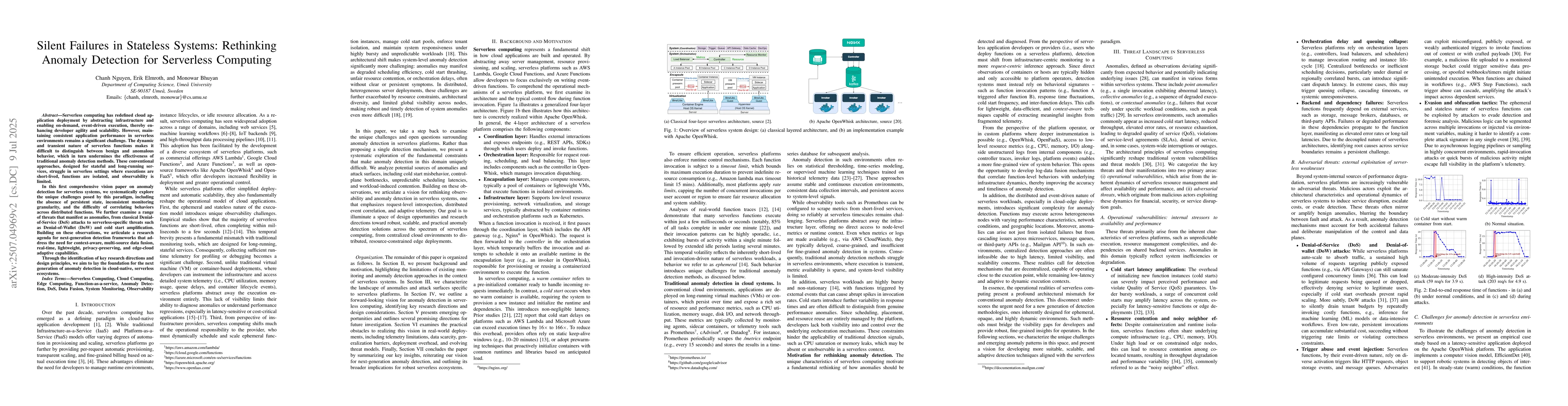 Thumbnail for Silent Failures in Stateless Systems: Rethinking Anomaly Detection for
  Serverless Computing