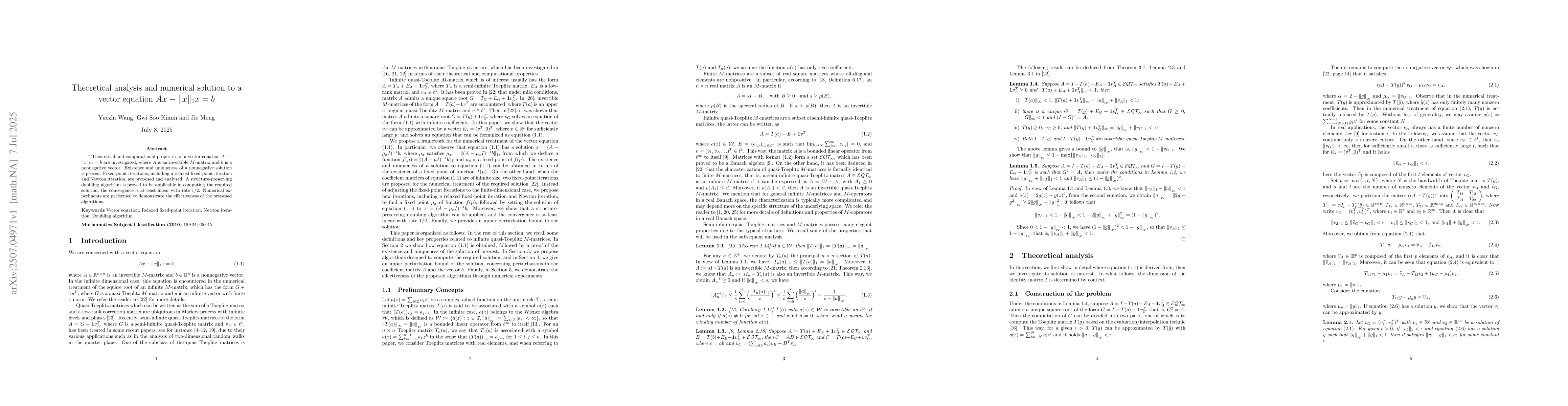 Thumbnail for Theoretical analysis and numerical solution to a vector equation
  $Ax-\|x\|_1x=b$