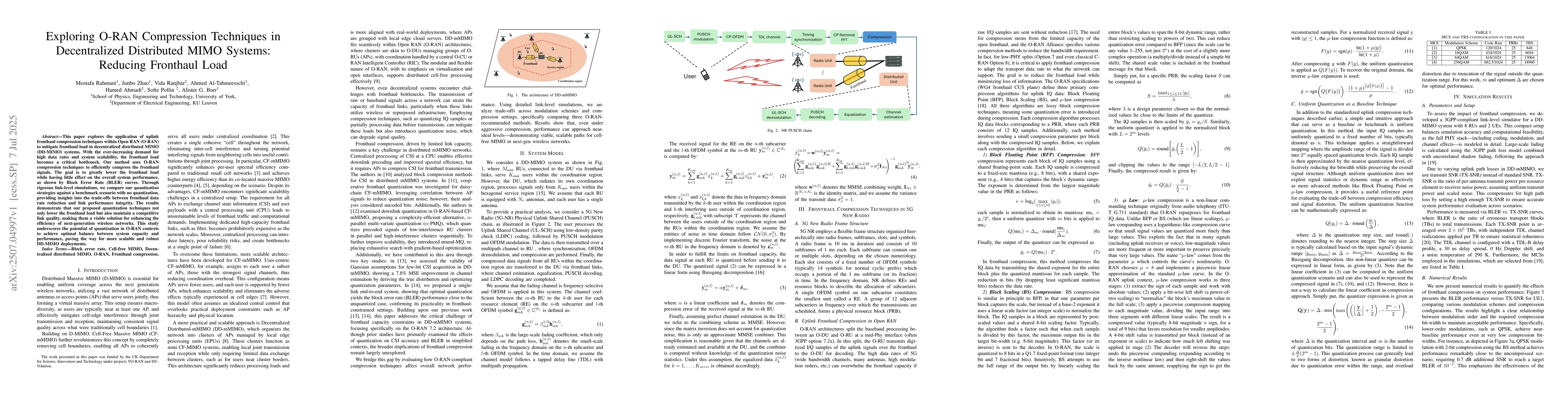 Thumbnail for Exploring O-RAN Compression Techniques in Decentralized Distributed MIMO
  Systems: Reducing Fronthaul Load