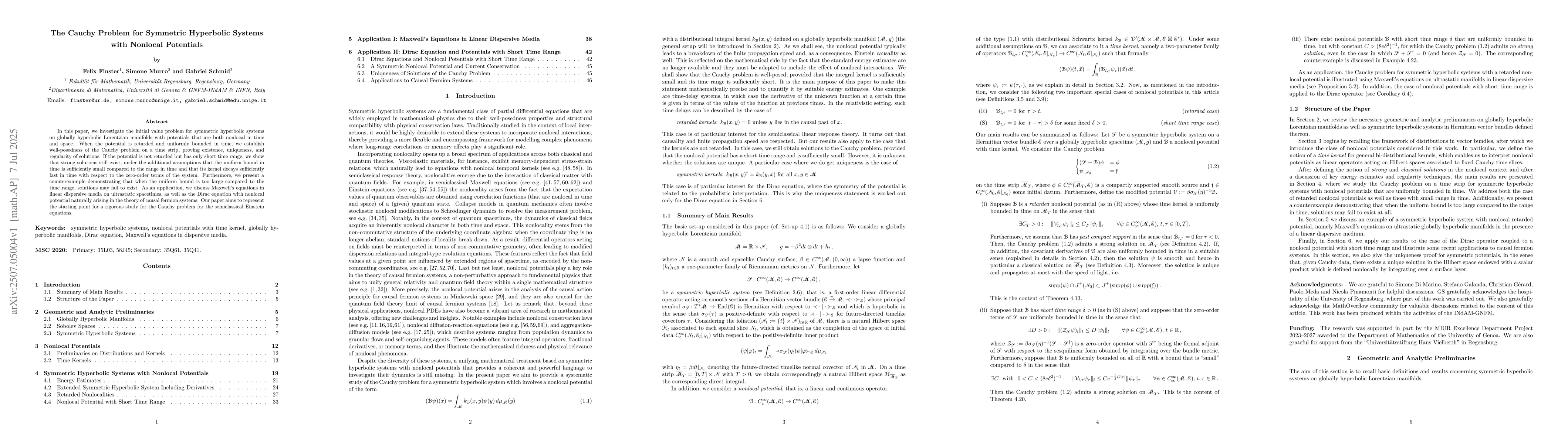 Thumbnail for The Cauchy Problem for Symmetric Hyperbolic Systems with Nonlocal
  Potentials