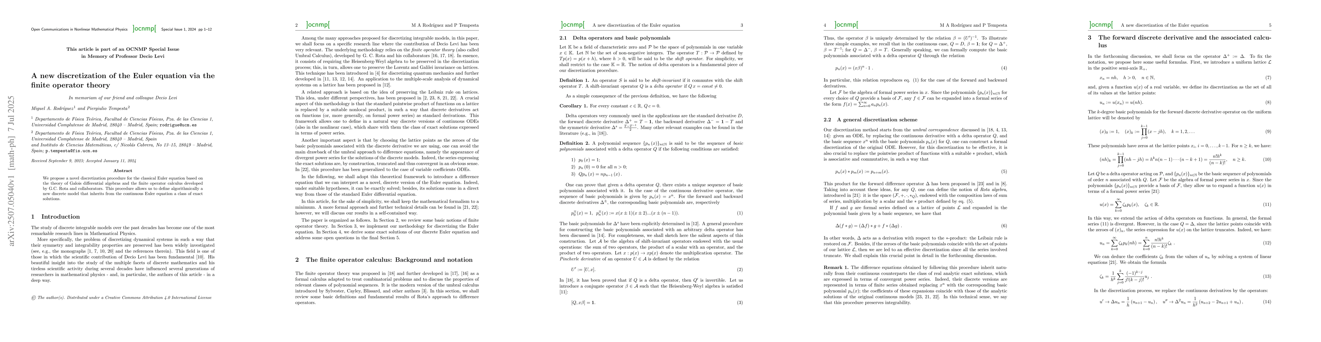 Thumbnail for A new discretization of the Euler equation via the finite operator
  theory