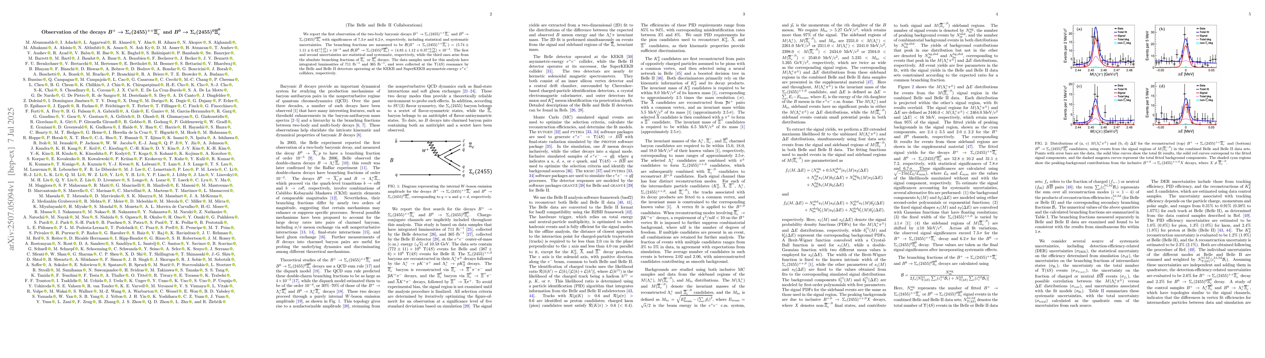 Thumbnail for Observation of the decays $B^{+} \to Σ_{c}(2455)^{++}
  \overlineΞ_{c}^{-}$ and $B^{0} \to Σ_{c}(2455)^{0}
  \overlineΞ_{c}^{0}$