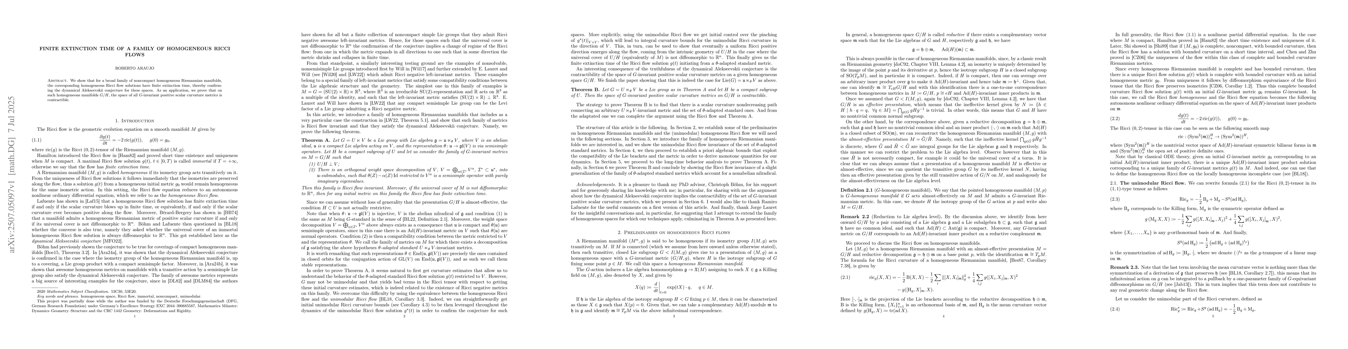 Thumbnail for Finite extinction time of a family of homogeneous Ricci flows