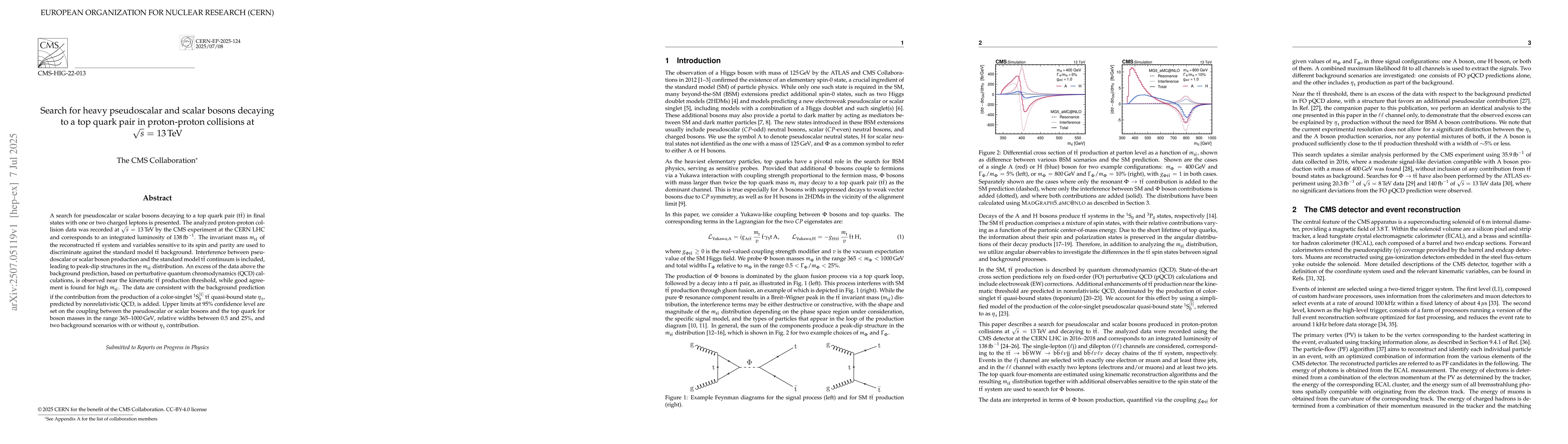 Thumbnail for Search for heavy pseudoscalar and scalar bosons decaying to a top quark
  pair in proton-proton collisions at $\sqrt{s}$ = 13 TeV