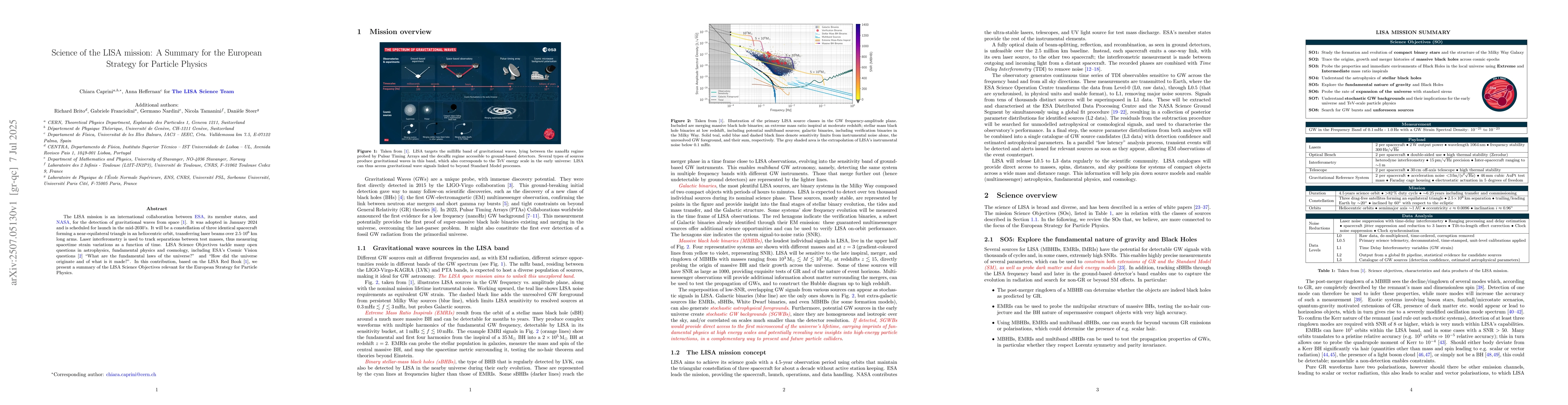 Thumbnail for Science of the LISA mission: A Summary for the European Strategy for
  Particle Physics