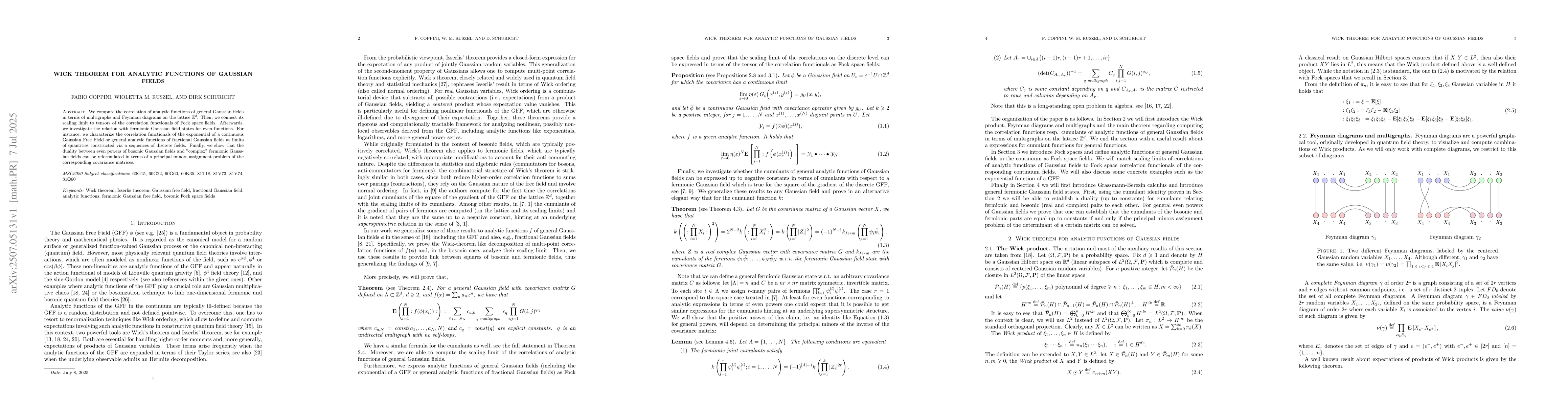 Thumbnail for Wick theorem for analytic functions of Gaussian fields