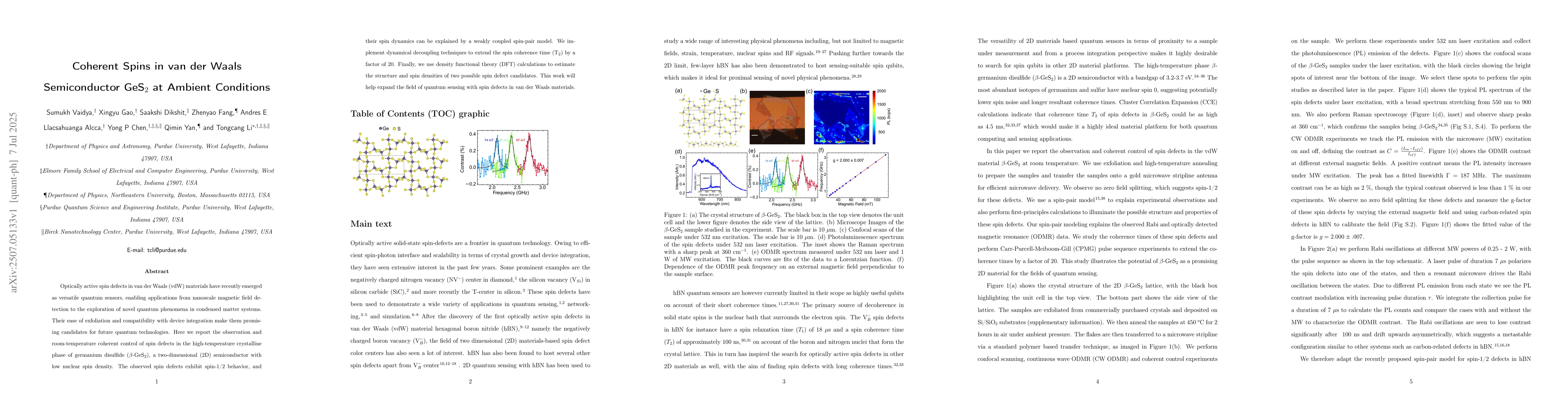 Thumbnail for Coherent Spins in van der Waals Semiconductor GeS2 at Ambient Conditions