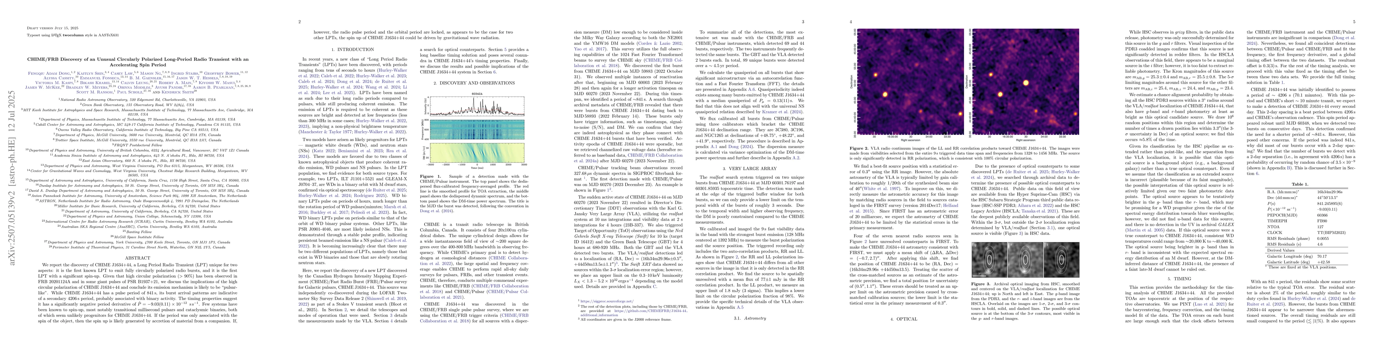 Thumbnail for CHIME/FRB Discovery of an Unusual Circularly Polarized Long-Period Radio
  Transient with an Accelerating Spin Period