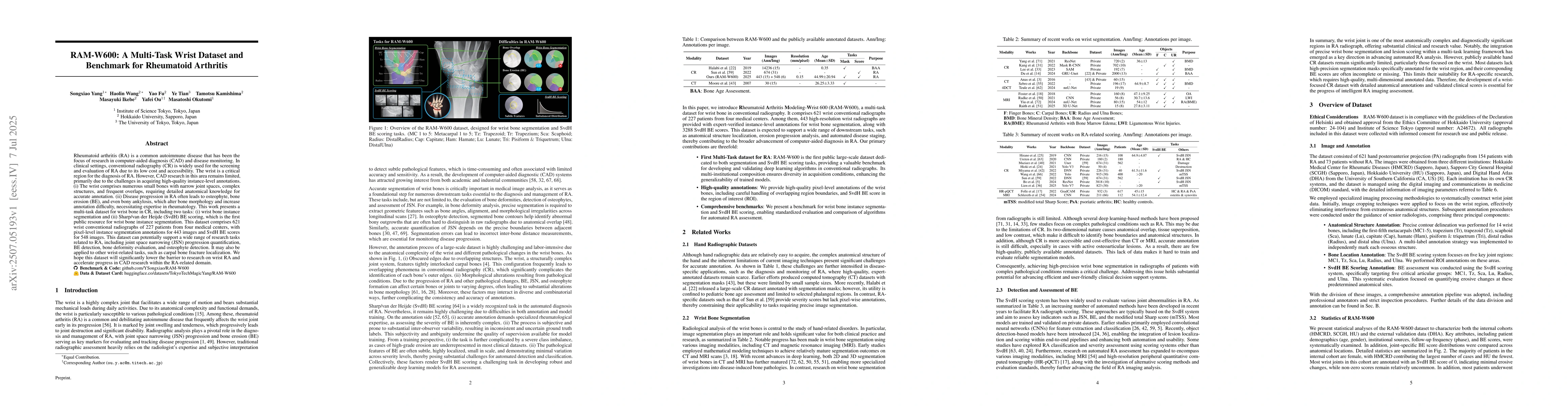 Thumbnail for RAM-W600: A Multi-Task Wrist Dataset and Benchmark for Rheumatoid
  Arthritis